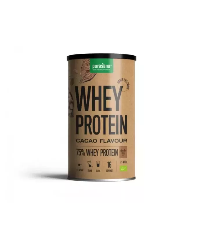 Imagen de proteína en polvo 100% orgánica de suero con sabor a cacao