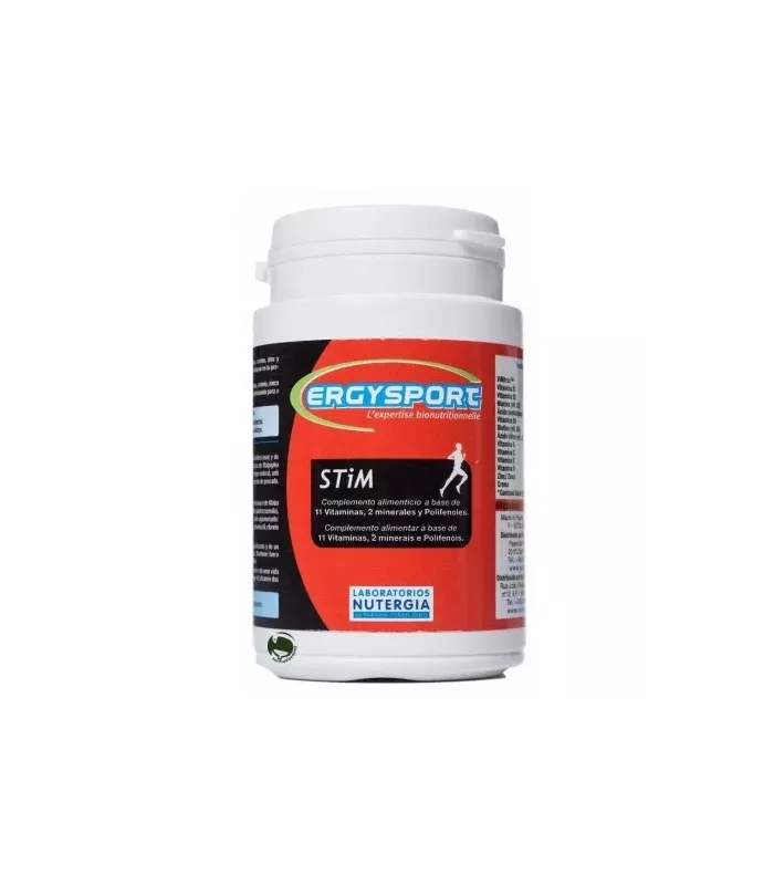 Suplemento ERGYSPORT STiM con vitaminas y antioxidantes para mejorar el rendimiento y reducir la fatiga.