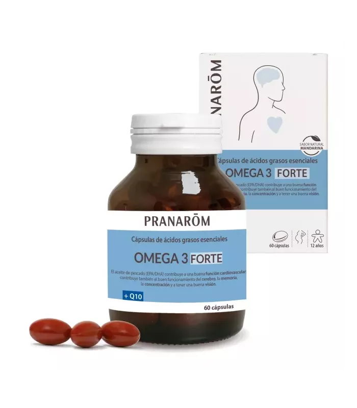 Cápsulas de aceite de pescado ricas en omega 3 EPA y DHA para la salud cardiovascular y cerebral.