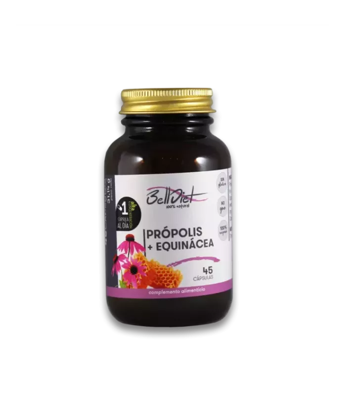 Imagen de un producto natural que combina Equinácea y Propóleo para la prevención y alivio del resfriado y la gripe.