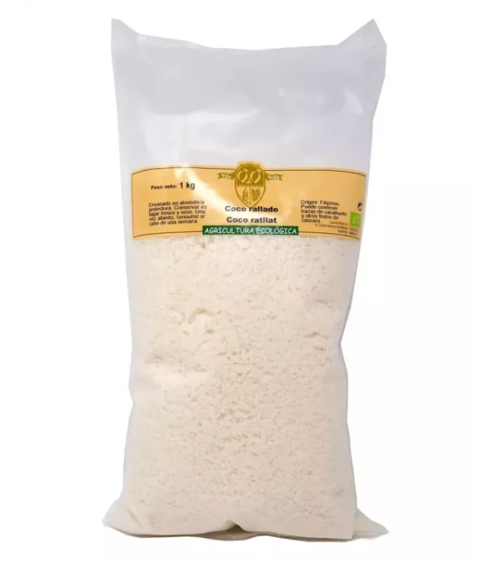 Coco rallado ecológico en envase natural.