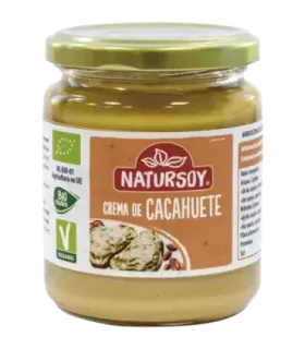 Imagen de crema de cacahuete ecológica en envase.