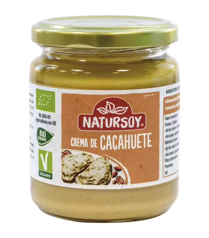 Imagen de crema de cacahuete ecológica en envase.