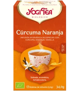 Infusión de YOGI TEA® Cúrcuma Naranja con un tono dorado y aroma suave.