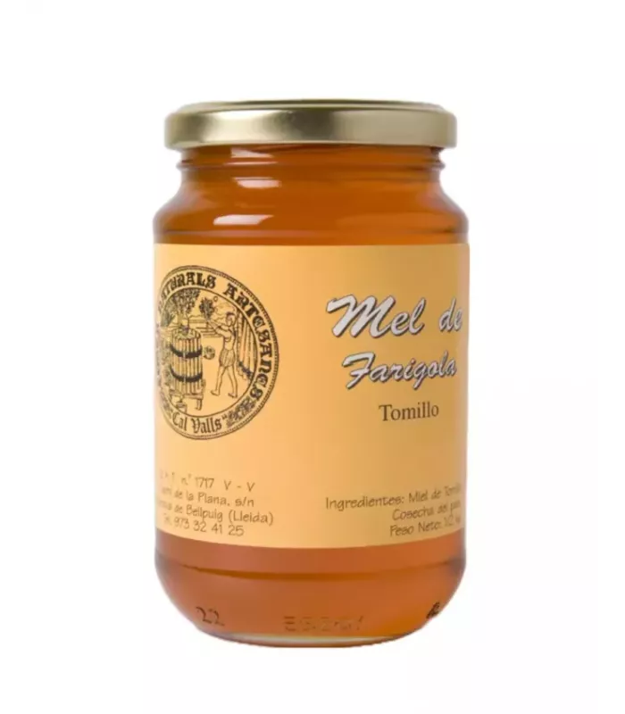 Miel monofloral de tomillo en frascos.