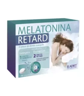 Complemento alimenticio en comprimidos de melatonina y lavanda para mejorar el sueño.