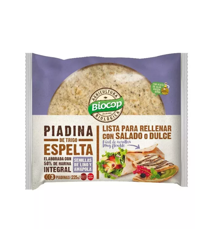 Piadina integral de espelta con semillas de lino y amapola