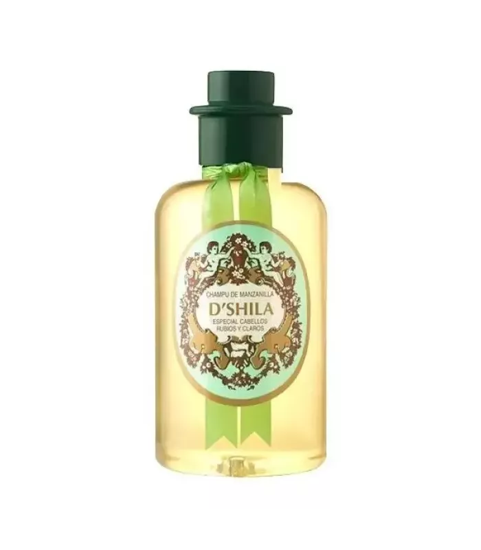 Champú Manzanilla de D"Shila para realzar reflejos y luminosidad en cabellos rubios y claros.