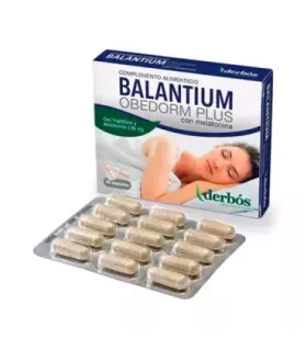 Cápsulas de complemento alimenticio con triptófano y melatonina para mejorar el sueño y aliviar el jet lag.
