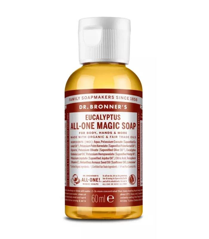 Jabón líquido de eucalipto Dr. Bronner's en botella de 60ml