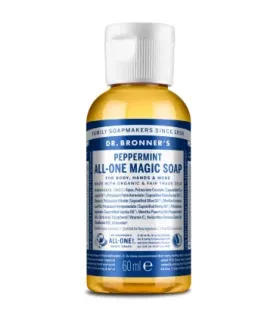 Jabón líquido de menta Dr. Bronner's 60ml en botella reciclada