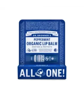 Bálsamo labial orgánico del Dr. Bronner con cera de abeja y aceites hidratantes.
