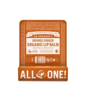 Bálsamo labial orgánico del Dr. Bronner con cera de abeja y aceites hidratantes.