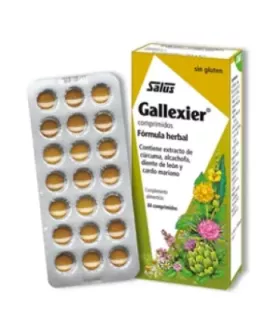 Comprimidos Gallexier con plantas naturales para mejorar la digestión y proteger el hígado.