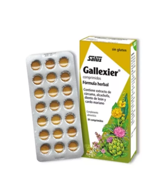 Comprimidos Gallexier con plantas naturales para mejorar la digestión y proteger el hígado.