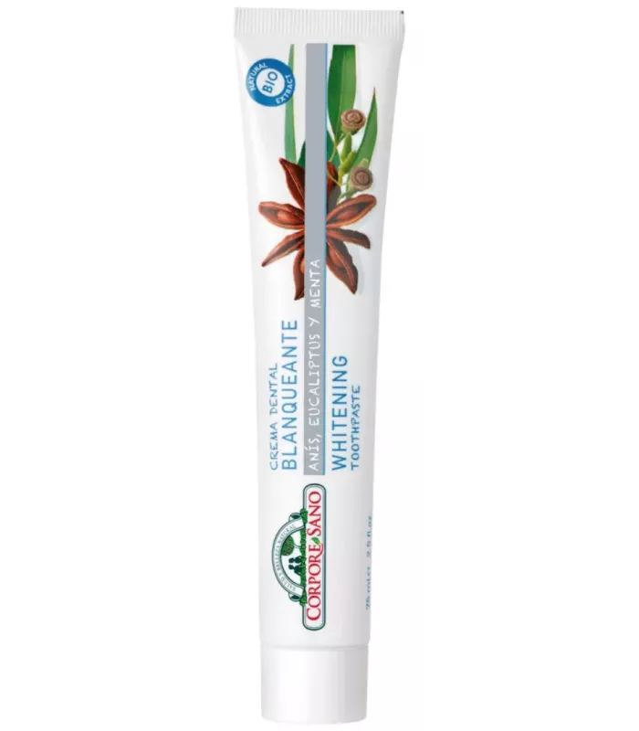 Imagen de un producto dental con extractos naturales que blanquea y protege los dientes