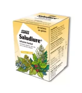 Infusión Saludiure con ingredientes naturales como hojas de abedul y hierba de vara de oro.