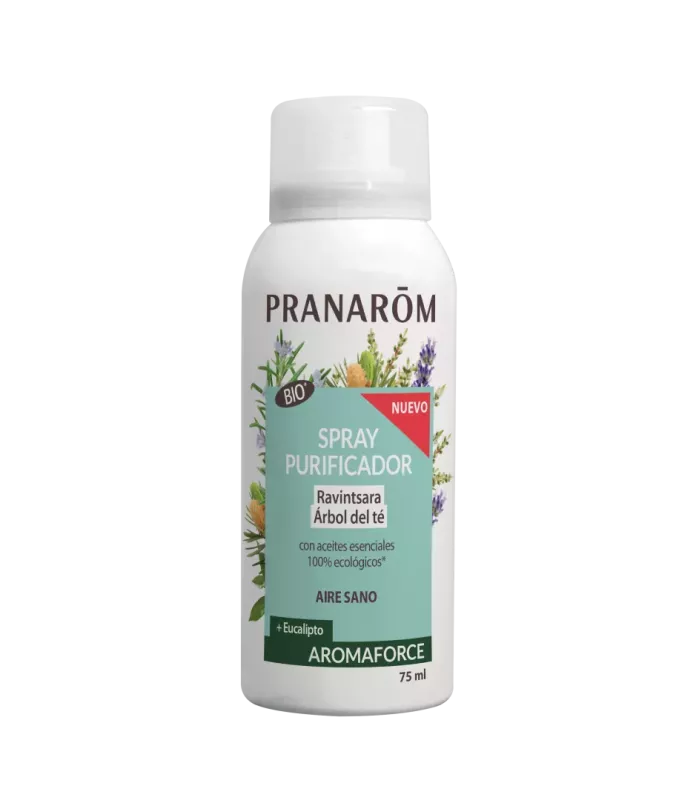 Spray purificador AROMAFORCE con aceites esenciales naturales para un aire sano.