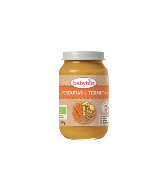 Potito de verduras con ternera ecológica para bebés a partir de 8 meses.