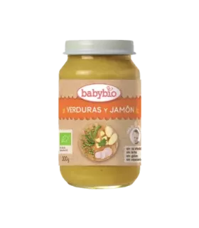 Potito de verduras con jamón ecológico para bebés a partir de 8 meses.