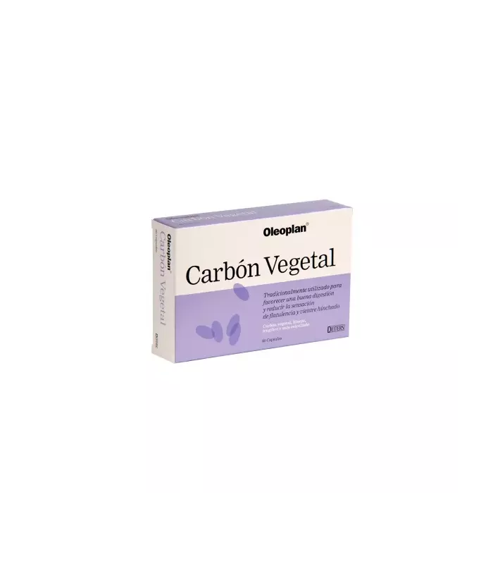 Cápsulas de gelatina blanda Oleoplan® Carbón Vegetal para aliviar flatulencias y vientre hinchado.