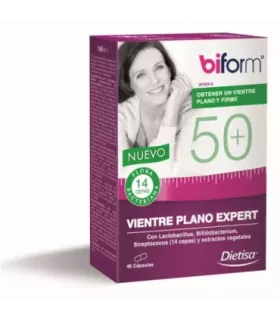 Imagen de complemento alimenticio con probióticos y extractos vegetales para un vientre plano y firme.
