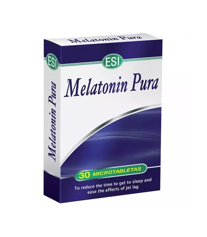 Imagen de complemento alimenticio de melatonina pura para mejorar el sueño y aliviar el jet lag.