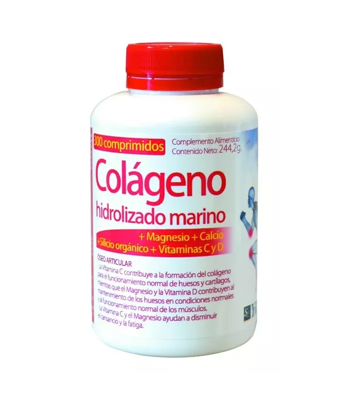 Suplemento de colágeno marino con vitaminas y minerales para huesos y músculos.