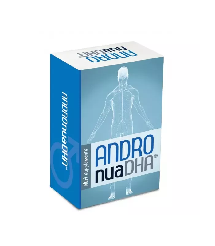 Suplemento nutricional para mejorar la fertilidad masculina con antioxidantes y DHA.