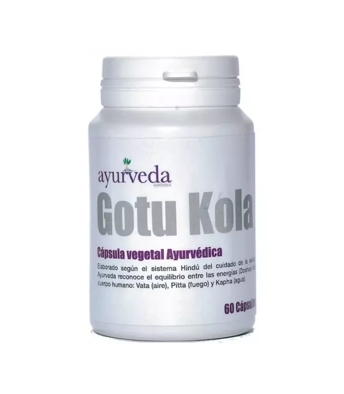 Suplemento Ayurveda Gotu Kola en cápsulas para mejorar la microcirculación y funciones mentales.