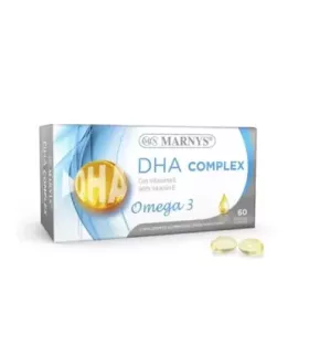 Cápsulas de aceite de pescado ricas en DHA y vitamina E para la salud cerebral y ocular.