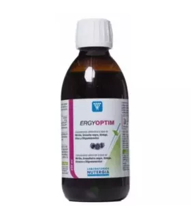 Suplemento ERGYOPTIM con mirtilo y ginkgo para mejorar la circulación y la salud ocular.