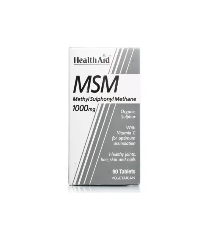 Suplemento MSM 1.000 mg de Health Aid para articulaciones saludables y apoyo en procesos alérgicos.