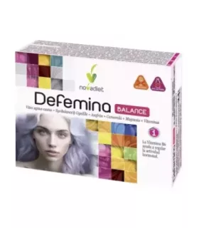 Cápsulas Defemina Balance de Novadiet con ingredientes naturales para el bienestar femenino.