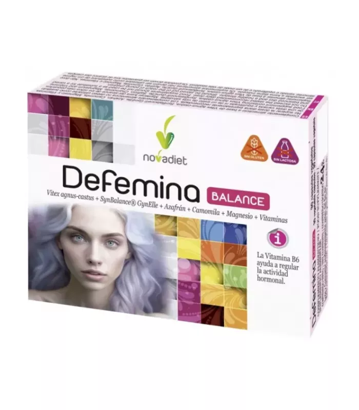 Cápsulas Defemina Balance de Novadiet con ingredientes naturales para el bienestar femenino.