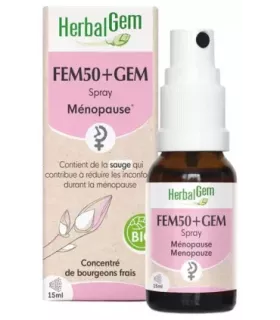 Spray ecológico Fem50+gem de 15 ml para aliviar molestias de la menopausia con salvia.