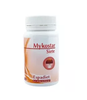 Suplemento Mykostar Forte 7 con hongos medicinales y vitamina C para fortalecer el sistema inmunológico.