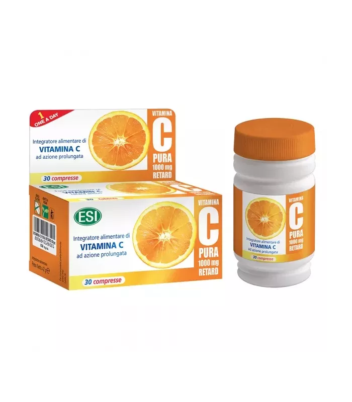 Imagen de complemento alimenticio de Vitamina C concentrada 1000 mg con fórmula Retard para liberación lenta.